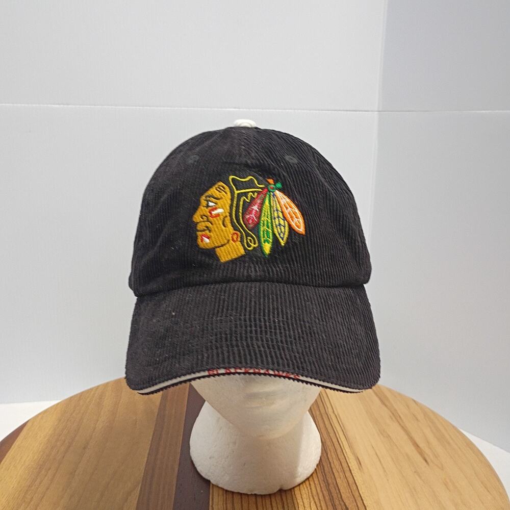 Black Chicago Blackhawks Corduroy, Captain Morgan Adjustable Strap Back Hat Cap